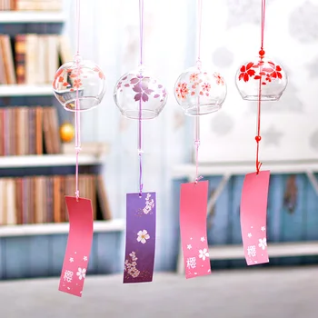 Ветряные колокольчики в Цвету Вишни Подарок на День Рождения Стеклянные украшения в японском стиле Креативные Украшения для дома Ночь