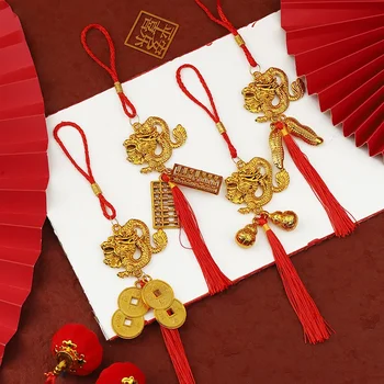 Украшения на китайский Новый год 2024 Весенний фестиваль, кисточки, Подвесная подвеска, подарки для гостей, автомобиль с зодиакальным драконом, домашнее подвесное украшение