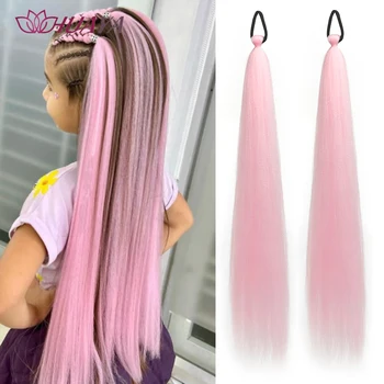 Разноцветные волосы для плетения с эластичной резинкой, шиньоны для женщин, наращивание волос, Розово-фиолетовая коса омбре, конский хвост, синтетика