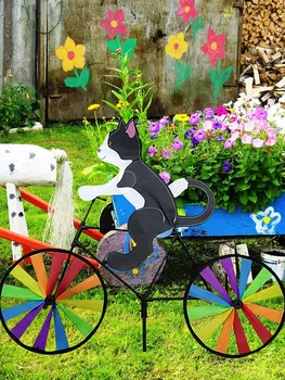 Велосипед для езды на животных, ветряная мельница, инновационный мультяшный кот, собака, ветряная вертушка, художественное украшение двора, Садовый орнамент, переносной ветер