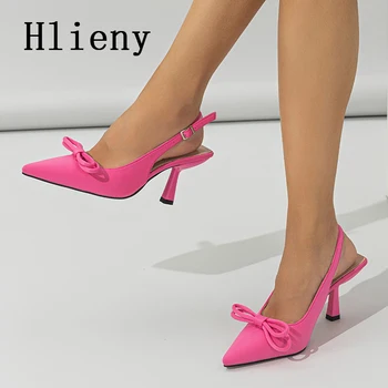 Hlieny дизайн мода бабочка-узел острым носом женщины насосы сексуальные высокие каблуки пряжка ремень сандалии туфли без задника черный