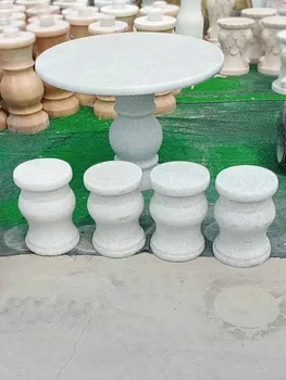 Изготовленный на заказ каменный стол из натурального мрамора мраморный табурет из белого нефрита белая бытовая ваза каменный стол во внутреннем дворе современный каменный
