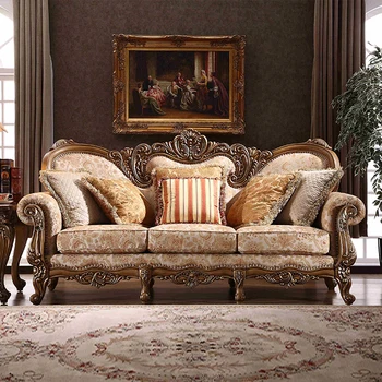Комбинированный диван с резьбой в европейском стиле 123, одноместный двух-трехместный тканевый диван для дома, большая бытовая мебель на заказ