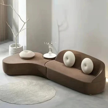 Новый современный диван из ткани легкой роскошной формы, дизайнер в кремовом стиле, Креативная гостиная, Минималистичный изогнутый диван