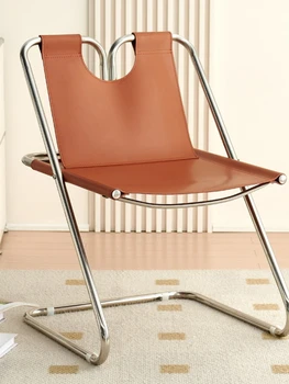 Простой обеденный стул, современное кожаное седло, кожаное кресло с мягкой подкладкой, антикварный металл, нержавеющая сталь, кожаная спинка, кресло для переговоров