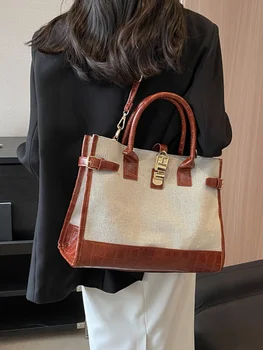 Элегантная женская большая сумка-тоут 2023, новая мода, высококачественная холщовая женская дизайнерская сумка, сумка-мессенджер через плечо большой емкости