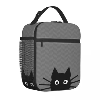 Термоизолированная сумка для ланча с черной кошачьей мордочкой для школы Многоразового использования Bento Box Cooler Thermal Lunch Box