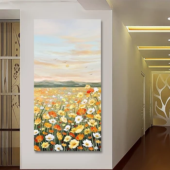 Картина ручной работы, Красивое абстрактное Солнце и Цветы, пейзаж, картина маслом, Художественное полотно Без рамы, Настенное украшение для домашнего офиса