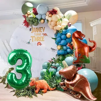 Воздушные шары на День рождения динозавра, Гирлянда, Арка, подарки для детей, вечеринка, Динозавр, воздушный шар из алюминиевой фольги, тематическая вечеринка в стиле Сафари в зеленых джунглях
