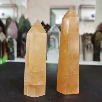 1шт натуральный кристалл целебный камень желтый кальцитовый кристалл обелиск исландский шпат кристалл кварцевая точка