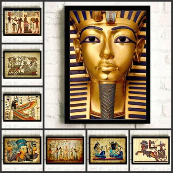 Золотой Тутанхамон, древнеегипетский фараон, Элемент дани, Художественная печать, холст, плакат для декора гостиной, домашняя настенная картина