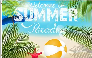 Тропический Летний Рай, Пляж, Морская звезда, ракушка, Пальма, флаг размером 3x5 футов для домашнего декора на открытом воздухе