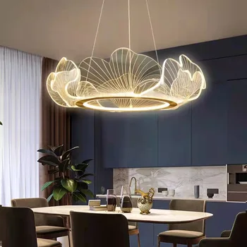 Люстра в стиле листьев гинкго, современная минималистичная лампа в гостиной, спальне, кабинете, светодиодное освещение с интеллектуальной регулировкой яркости