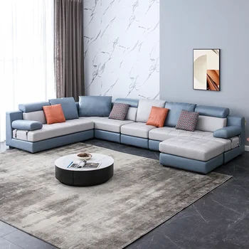 Простой современный U-образный тканевый встроенный диван в гостиной, тканевый диван с технологией princess с двойными позициями