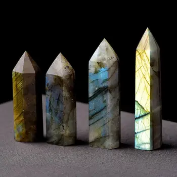 100 Натуральный Лабрадорит, Лунный камень, Кристалл, Энергетический камень с шестиугольным краем, Кварцевые Украшения Разного цвета