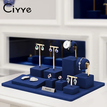 Ciyye Blue Microfiber Jewelry Display Stand Set Модное Кольцо, Серьги, Браслет, Часы, Брошь Для Магазина Ювелирных Изделий, Подставка Для Дисплея, Держатель
