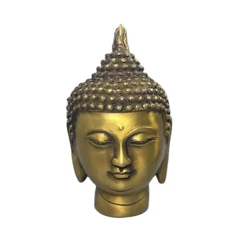 Коллекция китайской Старой Меди Голова Будды из чистой Меди 8x14 см