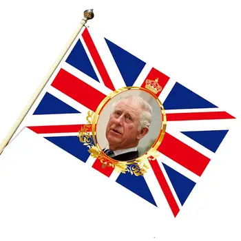 Коронационный Флаг 5 футов X 3 фута Флаг ВЕЛИКОБРИТАНИИ Король Карл III Полиэфирный Флаг Для 2023 Года Украшения Сада Для Коронации Нового Короля
