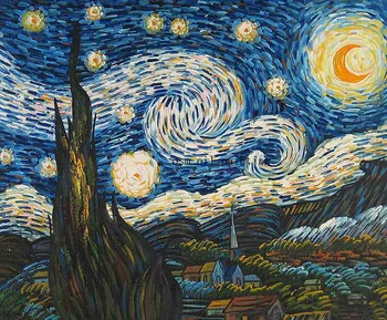 Ручная роспись, высококачественный пейзаж Звездной ночи, картина маслом на холсте, красивый пейзаж Ван Гога, картина маслом для декора стен