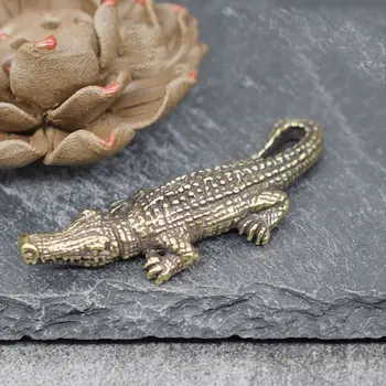 Маленькая статуэтка крокодила, Изысканная антикварная цепочка для ключей из меди, латунные украшения из крокодила на столе