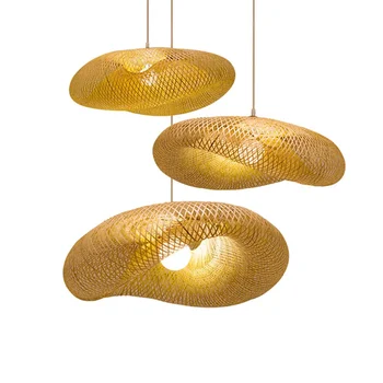Винтажный светодиодный подвесной светильник Bamboo Weaving, Подвесной Потолочный светильник, Плетеные светильники, люстры из ротанга для дома, спальни, кухни