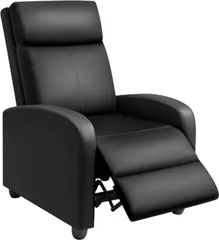 Кресло-качалка для взрослых Современное регулируемое кресло-качалка из искусственной кожи, театральные кресла с подставкой для ног (черный)