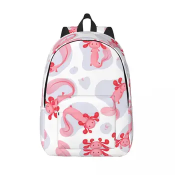 Розовые аксолотли, плавающие в каплях воды, Рюкзак для школьников, Женский рюкзак для ноутбука большой емкости
