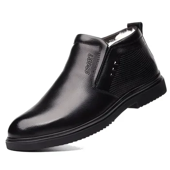 Зимние мужские ботинки из натуральной кожи, теплые зимние мужские ботинки, ботильоны для мужчин, модельные туфли в деловом стиле, мужские ботфорты