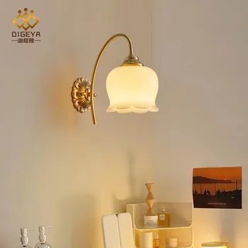 Настенный светильник в американском кремовом стиле, имитирующий нефритовый колокольчик орхидеи, полностью покрытый медной смолой, солнцезащитный козырек для ресторана, прикроватная лампа для спальни