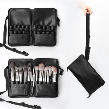 Многофункциональная черная косметичка из искусственной кожи большой емкости, поясная сумка, кисточка для макияжа, сумка с поясом для профессионального визажиста, необходимая для профессионального визажиста