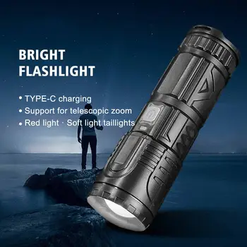 Супер Яркий Мини светодиодный фонарик USB-фонарик с перезаряжаемым режимом освещения, фонарь для кемпинга с 3 зумами, Мощная Рыболовная Новая лампа R1z9