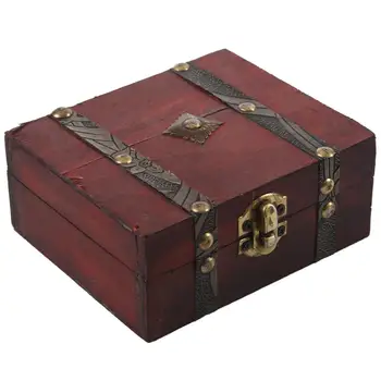 Деревянный винтажный замок Сундук с сокровищами, коробка для хранения ювелирных изделий, футляр-органайзер, кольцо в подарок