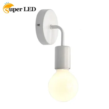 Белый / Черный Настенный Светильник Nordic Color Led Wall Light E27 Лампа для Спальни С Деревянным Основанием Настенное Бра для Гостиной