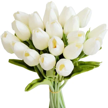 20шт белых 13,8-дюймовых искусственных тюльпанов для украшения вечеринки, свадьбы, дома