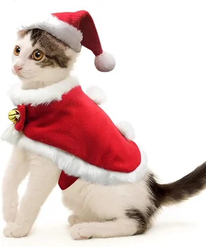 Рождественский костюм для домашних животных ATUBAN, Костюм кота Санты, Рождественская шляпа для маленькой собачки с плащом, Новогодняя одежда для кошек, принадлежности для косплея, Головной убор