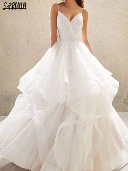 Винтажный халат невесты с глубоким V-образным вырезом, простое бальное платье, свадебные платья, изящное вечернее платье в пол, Vestidos De Novia