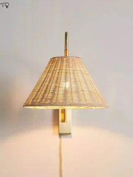 Японское минималистское искусство плетения из ротанга, Декоративная настенная лампа, Современные светильники, Прикроватная лампа для гостиной, спальни, Кафе в семье
