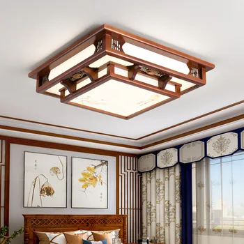 Гостиная в китайском стиле, прямоугольный потолочный светильник в китайском стиле, спальня, антикварная лампа для кабинета из массива дерева