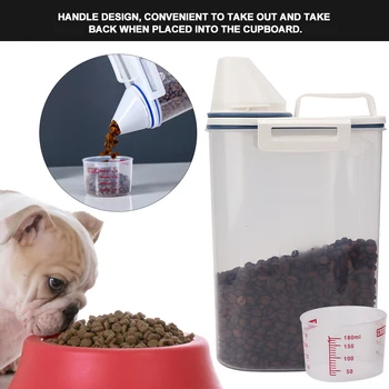 Ведро для корма для собак и кошек Пластиковый резервуар для хранения с мерным стаканом Контейнер Влагостойкая герметичная банка Резервуар для хранения корма для домашних животных