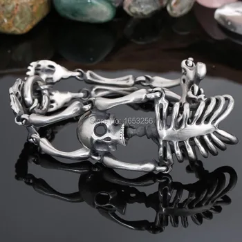 Матовый мужской браслет из нержавеющей стали в стиле панк, готический браслет с черепом скелета для мужа. бойфренда.подарки отцу