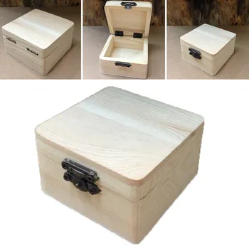 Деревянный ящик для хранения с крышкой, Квадратный Навесной футляр для хранения ювелирных изделий, подарочные коробки для поделок 