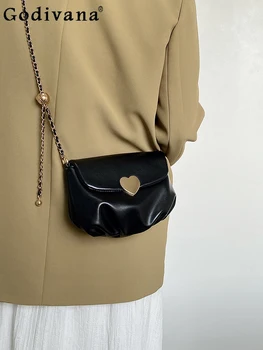 Модные повседневные однотонные плиссированные женские сумки через плечо, осень-зима, Ретро-сумка на цепочке в корейском стиле, сумки-мессенджеры