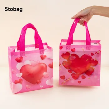 StoBag, 4 шт., Нетканые сумки на День Святого Валентина, Тканевая сумка-тоут, подарочная упаковка, Свадебная водонепроницаемая сумка для хранения, многоразовая сумка для вечеринки по случаю дня рождения