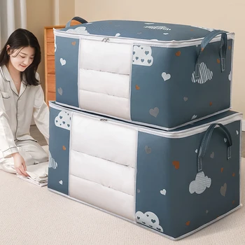 1 шт. Органайзер для гардероба, Вместительная сумка для хранения одеяла, коробка для одежды, контейнер для постельных принадлежностей, Пылезащитные сумки для хранения из полиэстеровой ткани