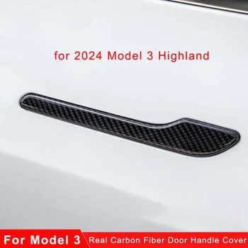 Для 2024 Tesla Model 3 Highland Автозапчасти И Аксессуары Из Настоящего Углеродного Волокна Дверная Ручка Крышка Рамка Наклейка Внешняя Отделка Обвеса