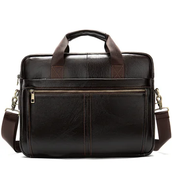2023 Новый деловой мужской портфель из коровьей кожи первого слоя, однотонная сумка через плечо, винтажные сумки для ноутбуков большой емкости