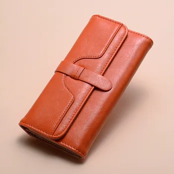 Женская сумочка длинная модная масляно-восковая кожаная трехслойная однотонная женская сумочка в стиле ретро, сумка для карт оптом